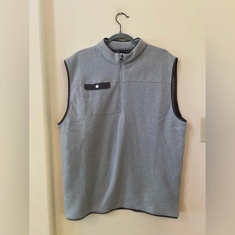 FootJoy FJ Gray Sweater Fleece Quarter-Zip Golf Vest Snap Pocket Large